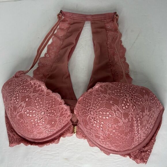 Pink by Victoria Secret Date Push-Up Lace Rose Pink Front  Closure Bra Size 34DD - Picture 2 of 9